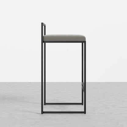 Modern Grey Counter Stool Set of 2 with Velvet Upholstery & Back & Footrest - 