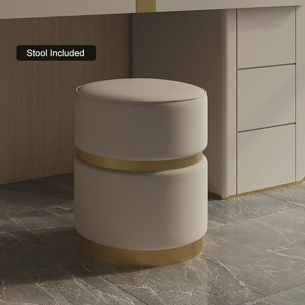 Modern Grey Makeup Vanity Set with Side Cabinet Dressing Table with Mirror & Stool - 