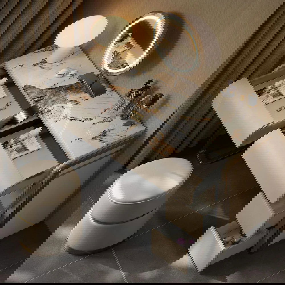 Modern Grey Makeup Vanity Set with Side Cabinet Dressing Table with Mirror & Stool - Homary