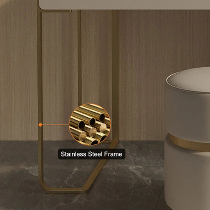 Modern Grey Makeup Vanity Set with Side Cabinet Dressing Table with Mirror & Stool - Homary