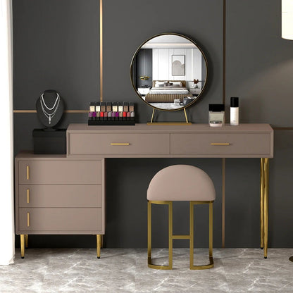 Modern Khaki Makeup Vanity Set Retracted Dressing Table Cabinet&Stool&Mirror Included - 