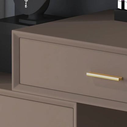 Modern Khaki Makeup Vanity Set Retracted Dressing Table Cabinet&Stool&Mirror Included - 