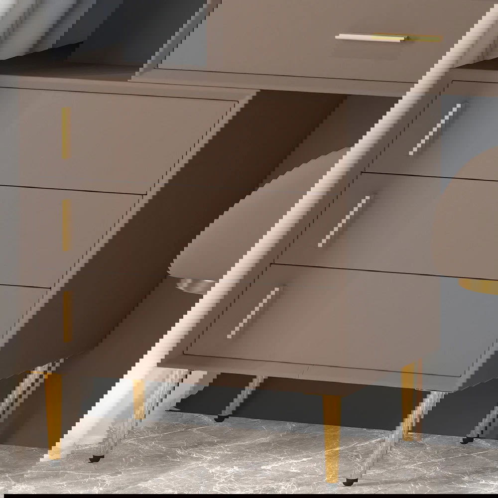 Modern Khaki Makeup Vanity Set Retracted Dressing Table Cabinet&Stool&Mirror Included - 