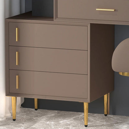 Modern Khaki Makeup Vanity Set Retracted Dressing Table Cabinet&Stool&Mirror Included - 