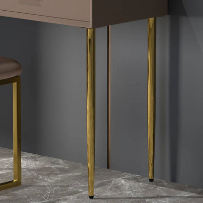 Modern Khaki Makeup Vanity Set Retracted Dressing Table Cabinet&Stool&Mirror Included - 