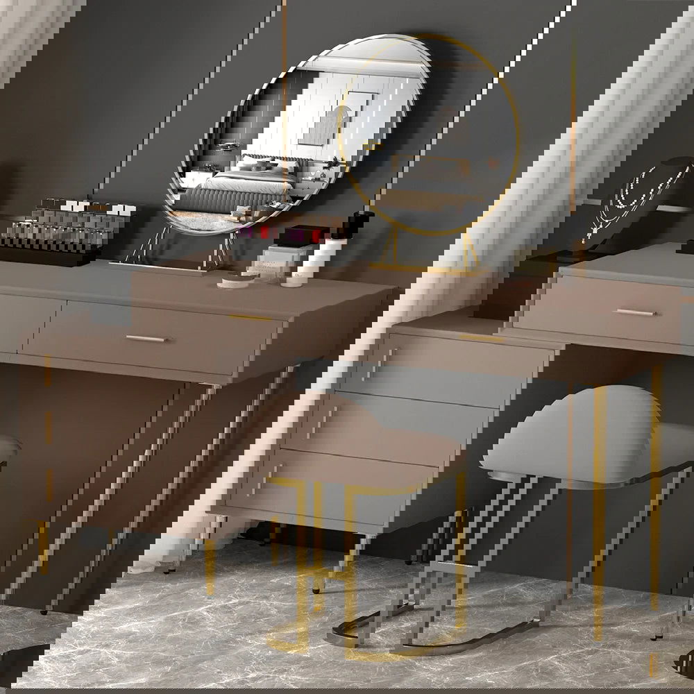 Modern Khaki Makeup Vanity Set Retracted Dressing Table Cabinet&Stool&Mirror Included - Homary