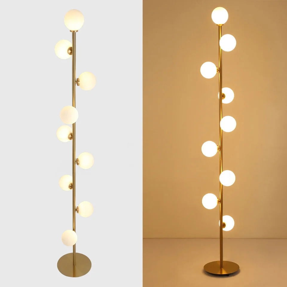 Modern LED Gold 9-Light Tree Floor Lamp White Glass Globe - 