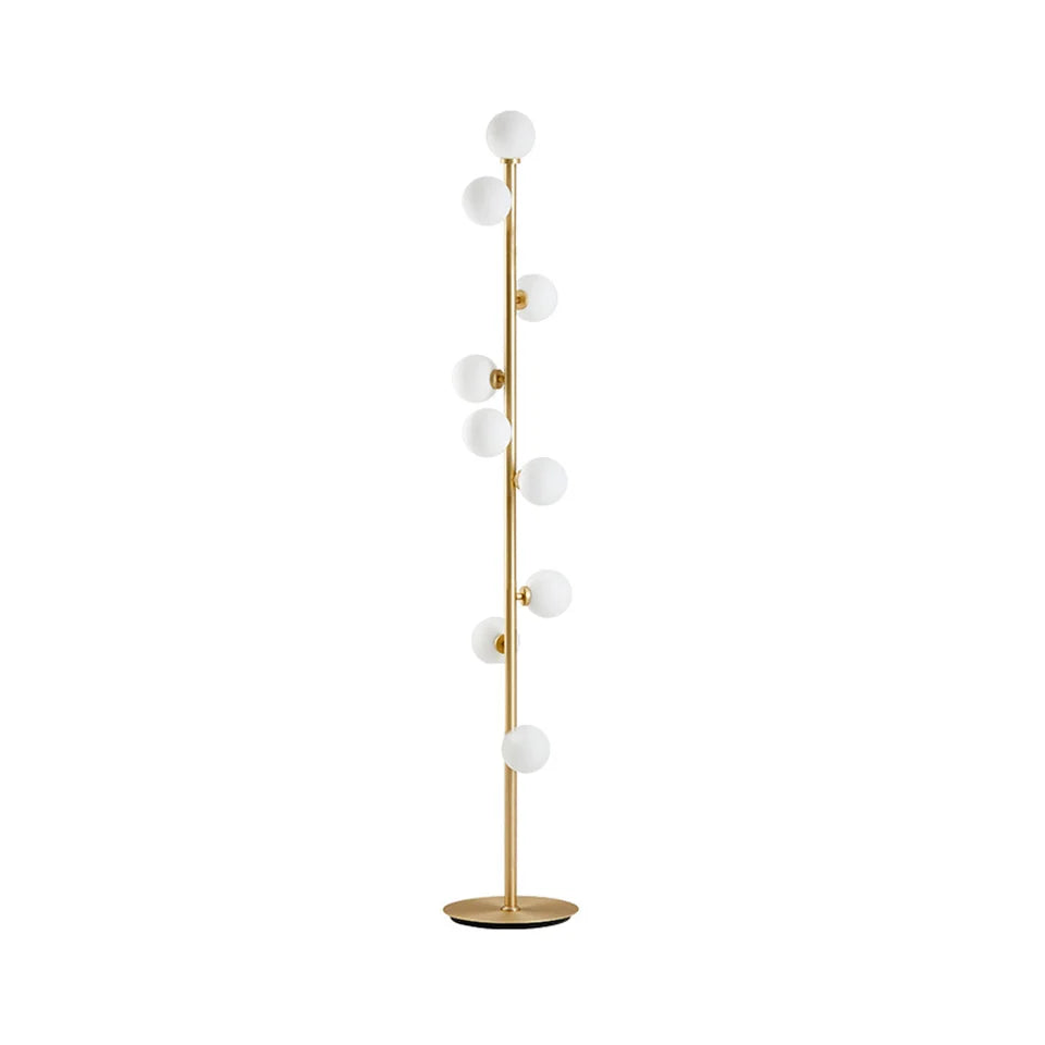 Modern LED Gold 9-Light Tree Floor Lamp White Glass Globe - 