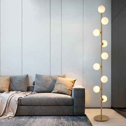Modern LED Gold 9-Light Tree Floor Lamp White Glass Globe - 