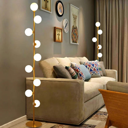 Modern LED Gold 9-Light Tree Floor Lamp White Glass Globe - 