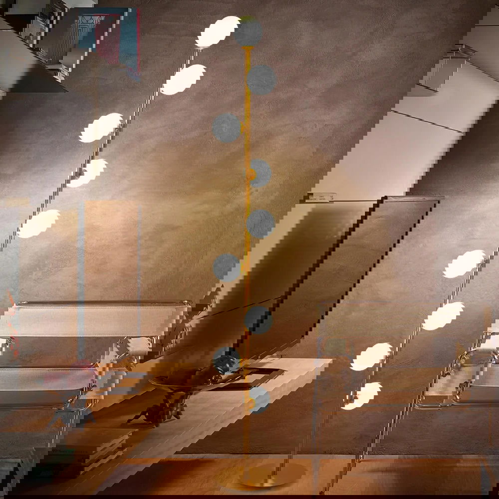 Modern LED Gold 9-Light Tree Floor Lamp White Glass Globe - Homary