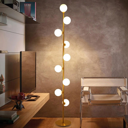 Modern LED Gold 9-Light Tree Floor Lamp White Glass Globe - Homary