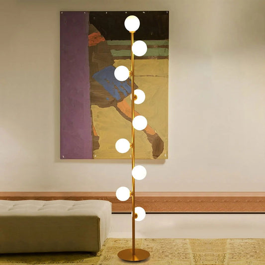 Modern LED Gold 9-Light Tree Floor Lamp White Glass Globe - Homary