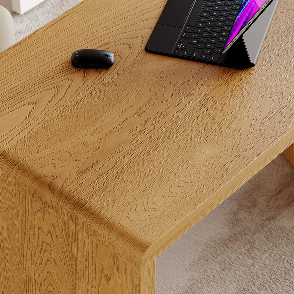 Modern L Shaped Desk in Natural & White with Cabinet & 2 Drawers Executive Office Desk - 