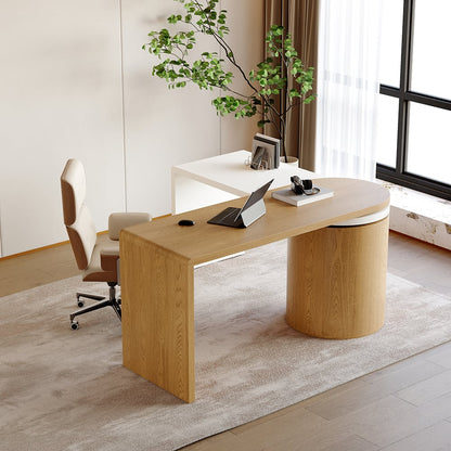 Modern L Shaped Desk in Natural & White with Cabinet & 2 Drawers Executive Office Desk - 