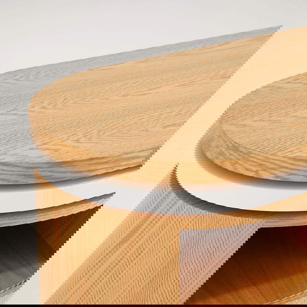 Modern L Shaped Desk in Natural & White with Cabinet & 2 Drawers Executive Office Desk - 