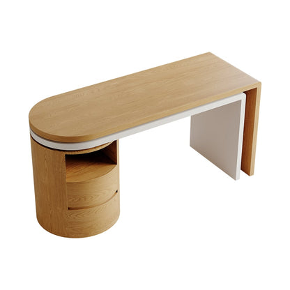 Modern L Shaped Desk in Natural & White with Cabinet & 2 Drawers Executive Office Desk - 