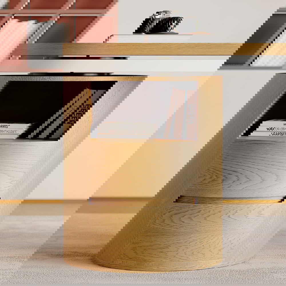 Modern L Shaped Desk in Natural & White with Cabinet & 2 Drawers Executive Office Desk - 