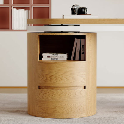 Modern L Shaped Desk in Natural & White with Cabinet & 2 Drawers Executive Office Desk - 