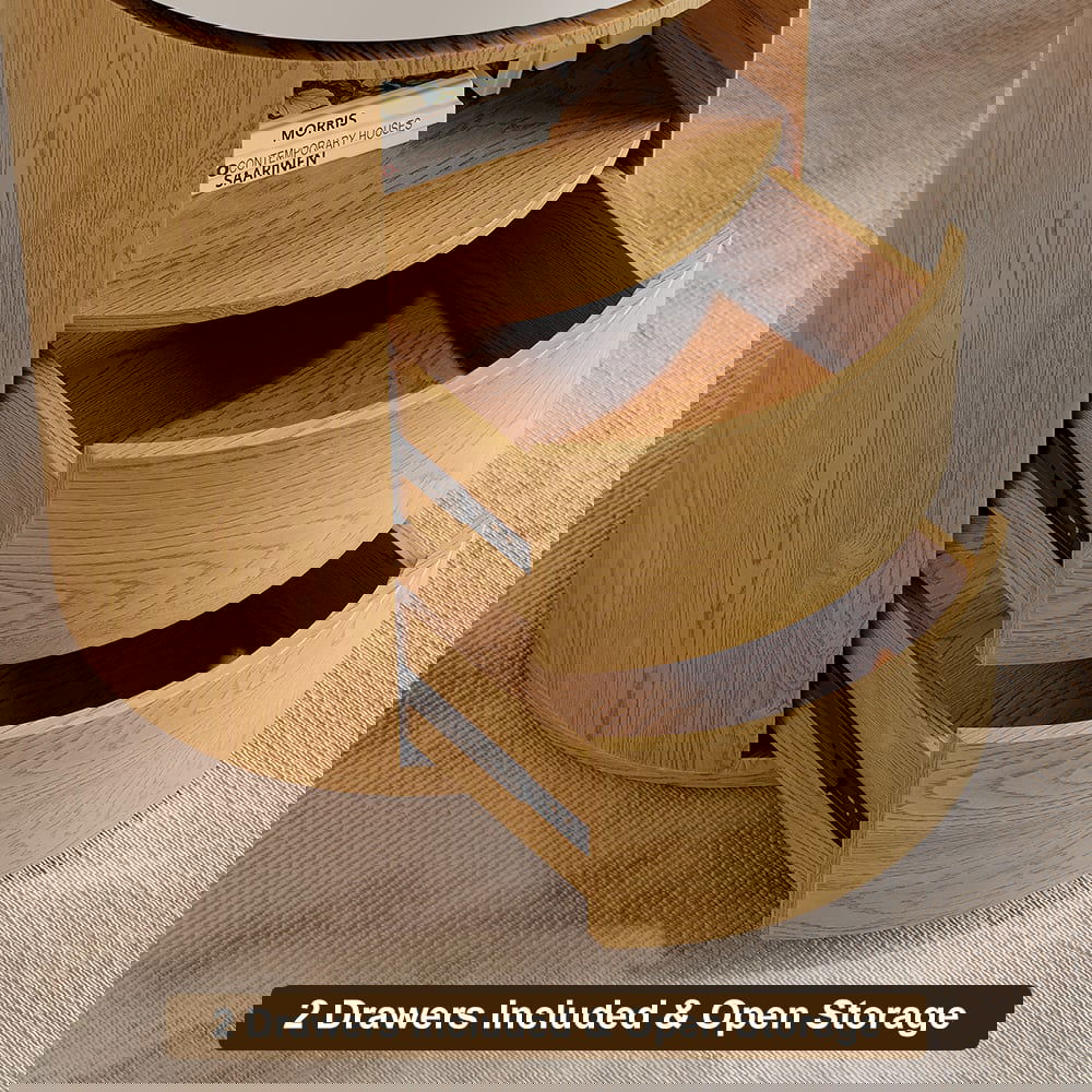 Modern L Shaped Desk in Natural & White with Cabinet & 2 Drawers Executive Office Desk - 