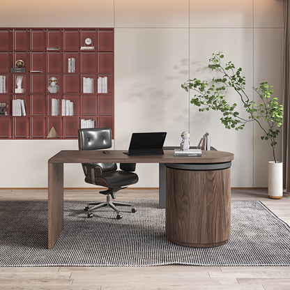 Modern L Shaped Desk in Walnut with 1 Cabinet & 2 Drawers 1520mm Executive Office Desk - 