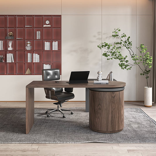 Modern L Shaped Desk in Walnut with 1 Cabinet & 2 Drawers 1520mm Executive Office Desk - 