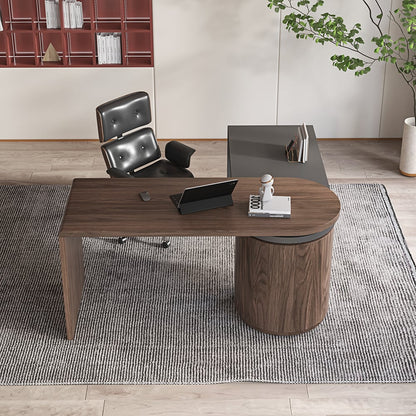 Modern L Shaped Desk in Walnut with 1 Cabinet & 2 Drawers 1520mm Executive Office Desk - 