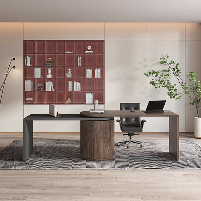 Modern L Shaped Desk in Walnut with 1 Cabinet & 2 Drawers 1520mm Executive Office Desk - 