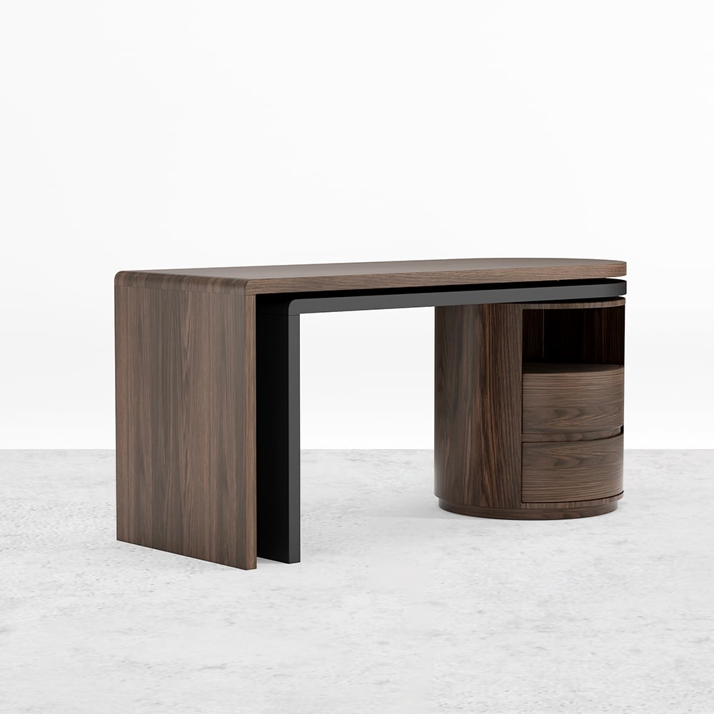 Modern L Shaped Desk in Walnut with 1 Cabinet & 2 Drawers 1520mm Executive Office Desk - 