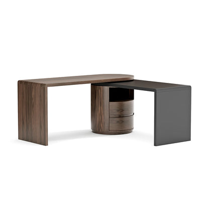 Modern L Shaped Desk in Walnut with 1 Cabinet & 2 Drawers 1520mm Executive Office Desk - 