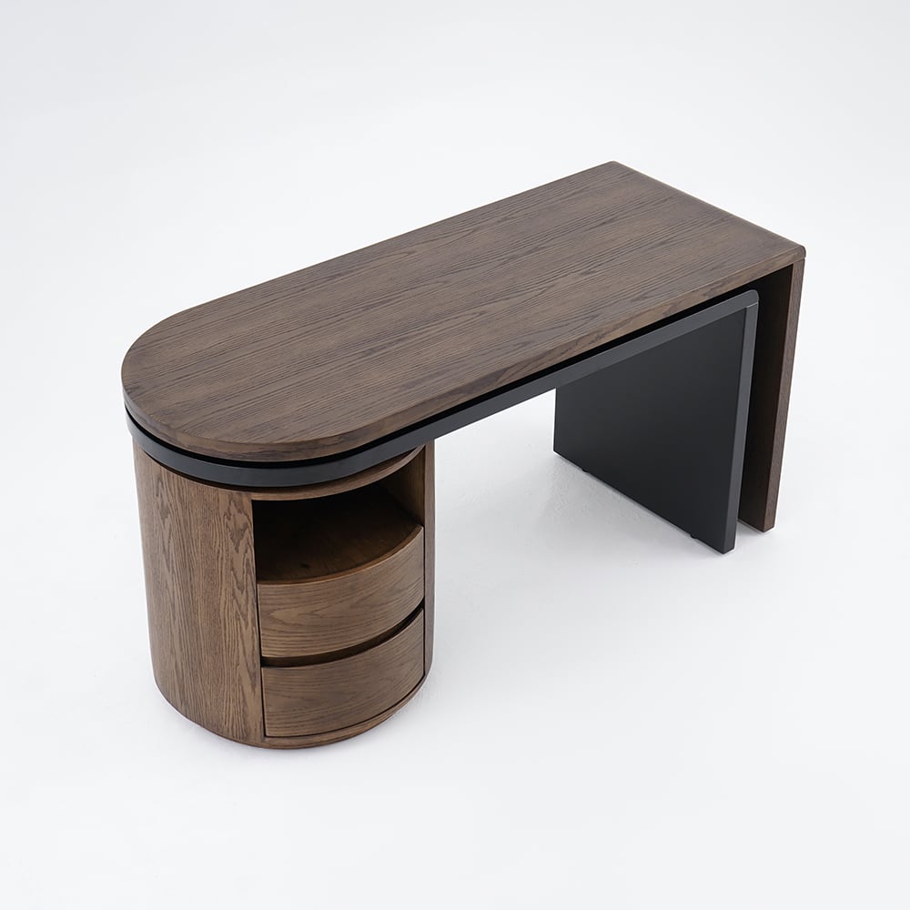 Modern L Shaped Desk in Walnut with 1 Cabinet & 2 Drawers 1520mm Executive Office Desk - 