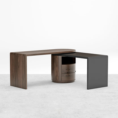 Modern L Shaped Desk in Walnut with 1 Cabinet & 2 Drawers 1520mm Executive Office Desk - 