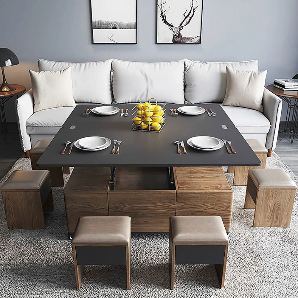 Modern Lift Top Coffee Table Multi Functional Table with 3 Drawers in Walnut & Black - 