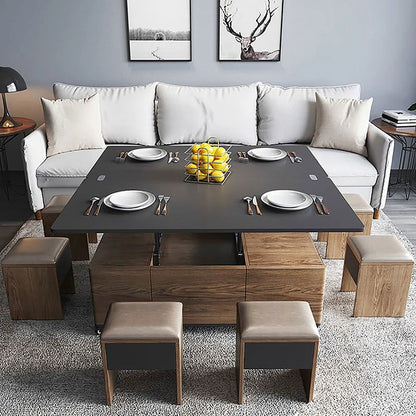 Modern Lift Top Coffee Table Multi Functional Table with 3 Drawers in Walnut & Black - 