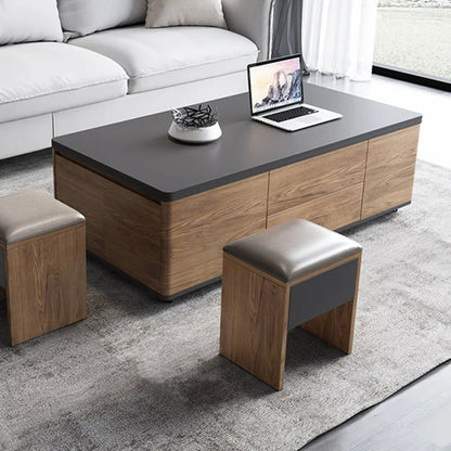 Modern Lift Top Coffee Table Multi Functional Table with 3 Drawers in Walnut & Black - 