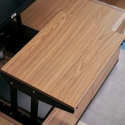 Modern Lift Top Coffee Table Multi Functional Table with 3 Drawers in Walnut & Black - 