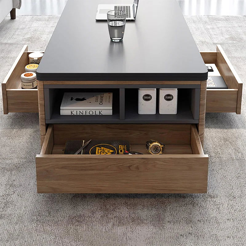 Modern Lift Top Coffee Table Multi Functional Table with 3 Drawers in Walnut & Black - 