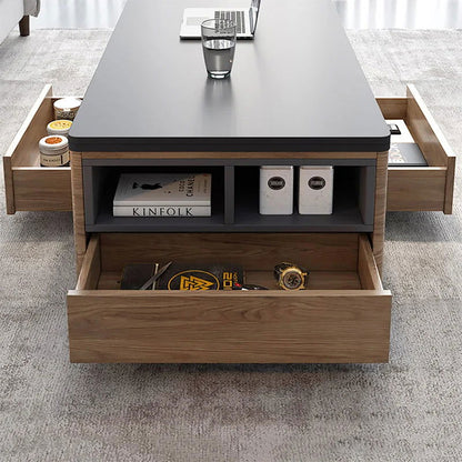 Modern Lift Top Coffee Table Multi Functional Table with 3 Drawers in Walnut & Black - 