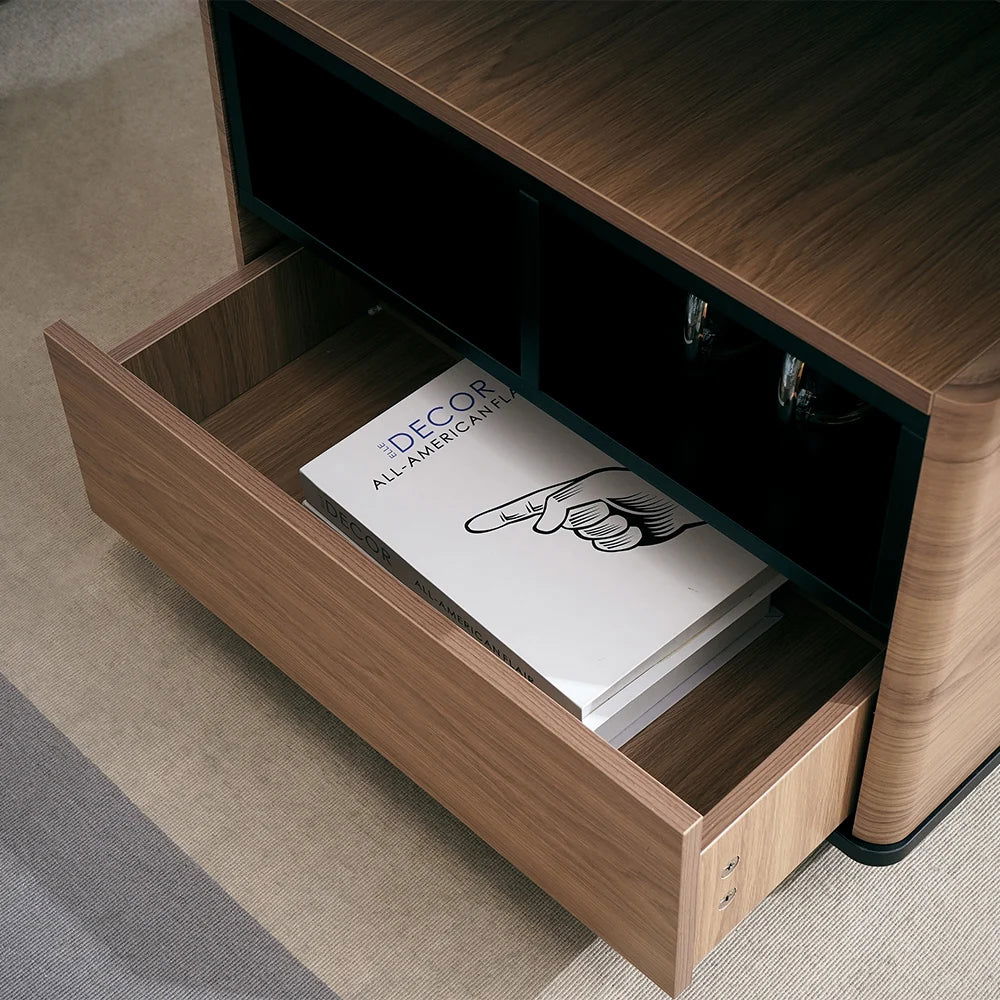 Modern Lift Top Coffee Table Multi Functional Table with 3 Drawers in Walnut & Black - 
