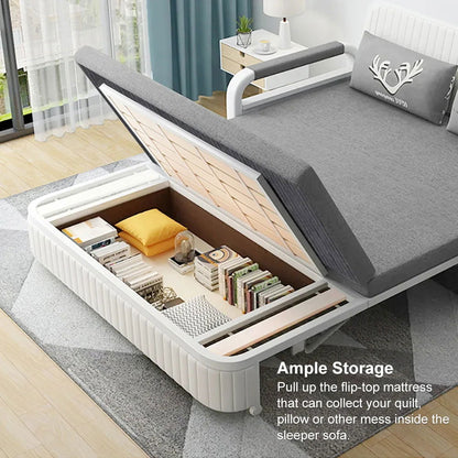Modern Light Gray Convertible Sleeper Sofa Bed Cotton & Linen Upholstery with Storage - 