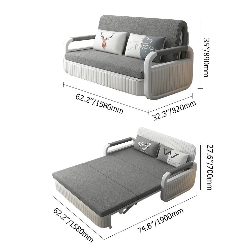 Modern Light Gray Convertible Sleeper Sofa Bed Cotton & Linen Upholstery with Storage - 