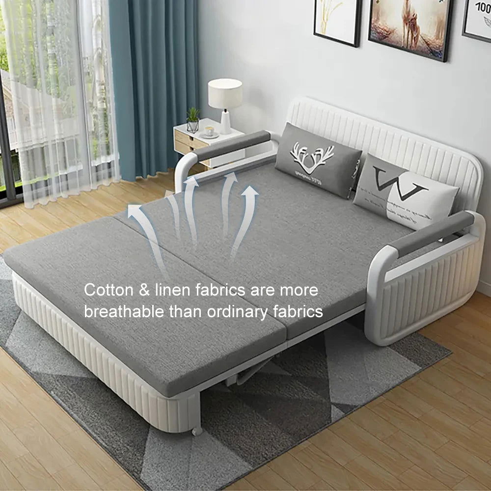 Modern Light Gray Convertible Sleeper Sofa Bed Cotton & Linen Upholstery with Storage - 