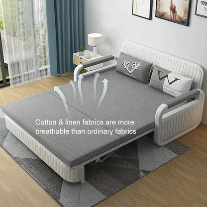 Modern Light Gray Convertible Sleeper Sofa Bed Cotton & Linen Upholstery with Storage - 