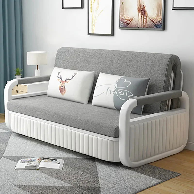 Modern Light Gray Convertible Sleeper Sofa Bed Cotton & Linen Upholstery with Storage - 
