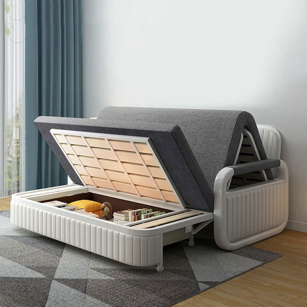 Modern Light Gray Convertible Sleeper Sofa Bed Cotton & Linen Upholstery with Storage - 
