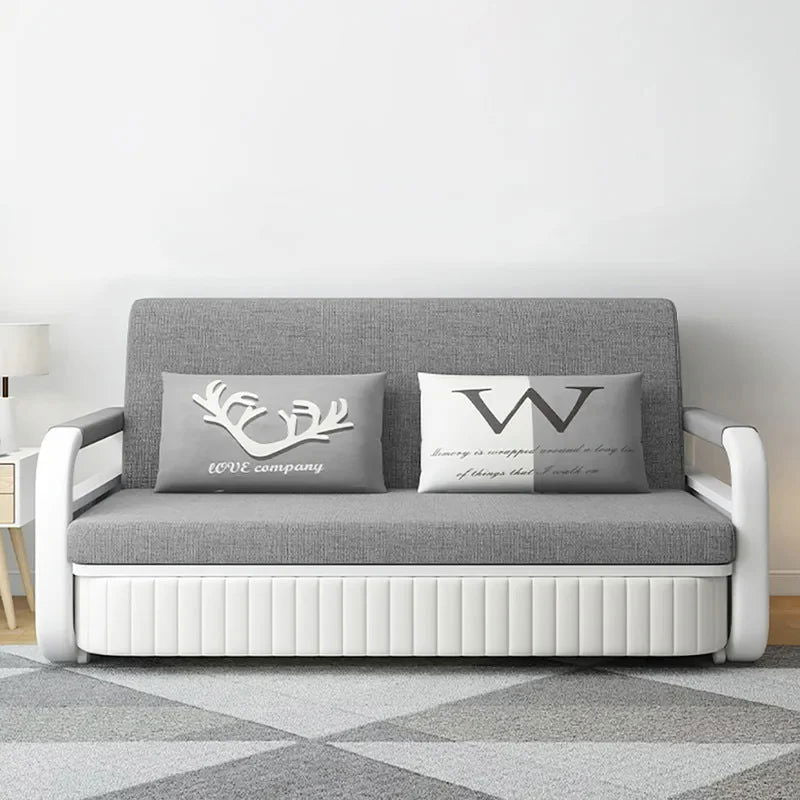 Modern Light Gray Convertible Sleeper Sofa Bed Cotton & Linen Upholstery with Storage - Homary