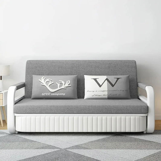 Modern Light Gray Convertible Sleeper Sofa Bed Cotton & Linen Upholstery with Storage - Homary