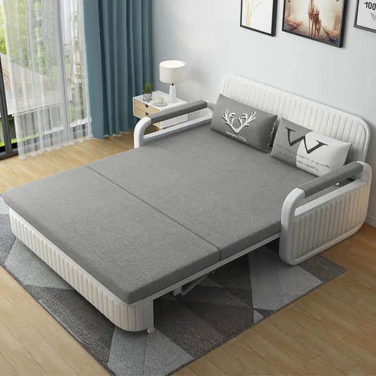 Modern Light Gray Convertible Sleeper Sofa Bed Cotton & Linen Upholstery with Storage - Homary