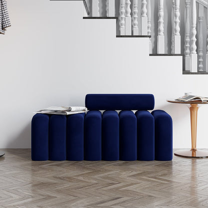 Modern Line Tufted Bench Upholstered Bench with Round Back Blue - 