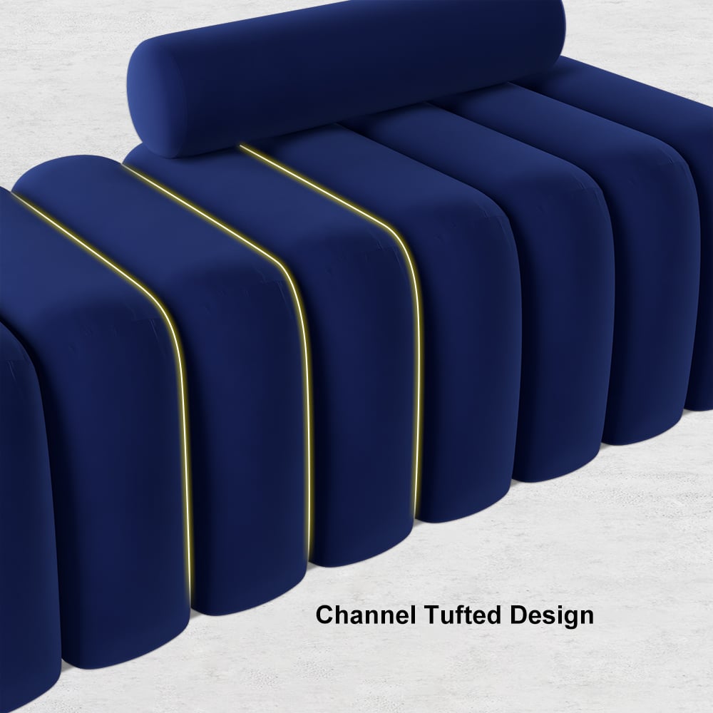 Modern Line Tufted Bench Upholstered Bench with Round Back Blue - 